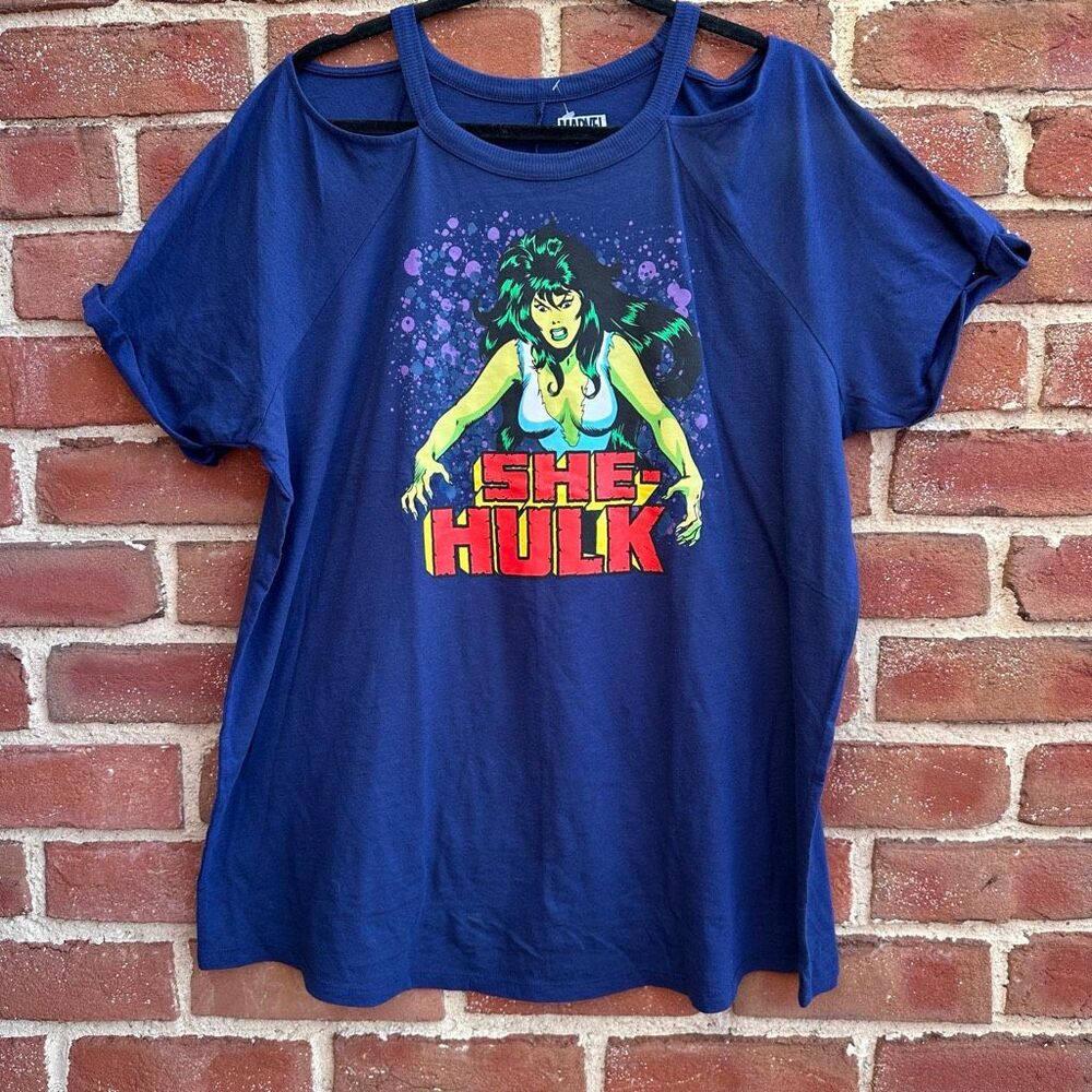 Torrid X Marvel She-Hulk Cold Shoulder Graphic Tee Navy 1X NEW